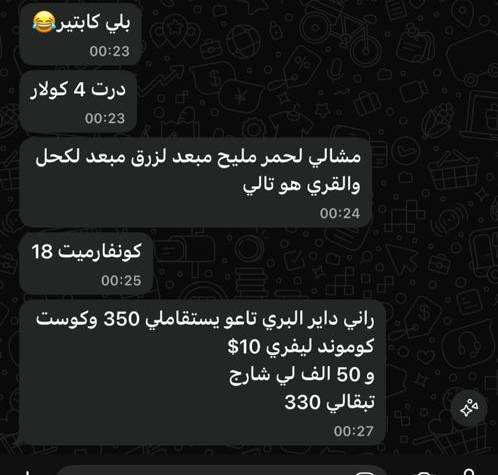رسالة فيها حساب الكوموندات المؤكدة و الربح الصافي